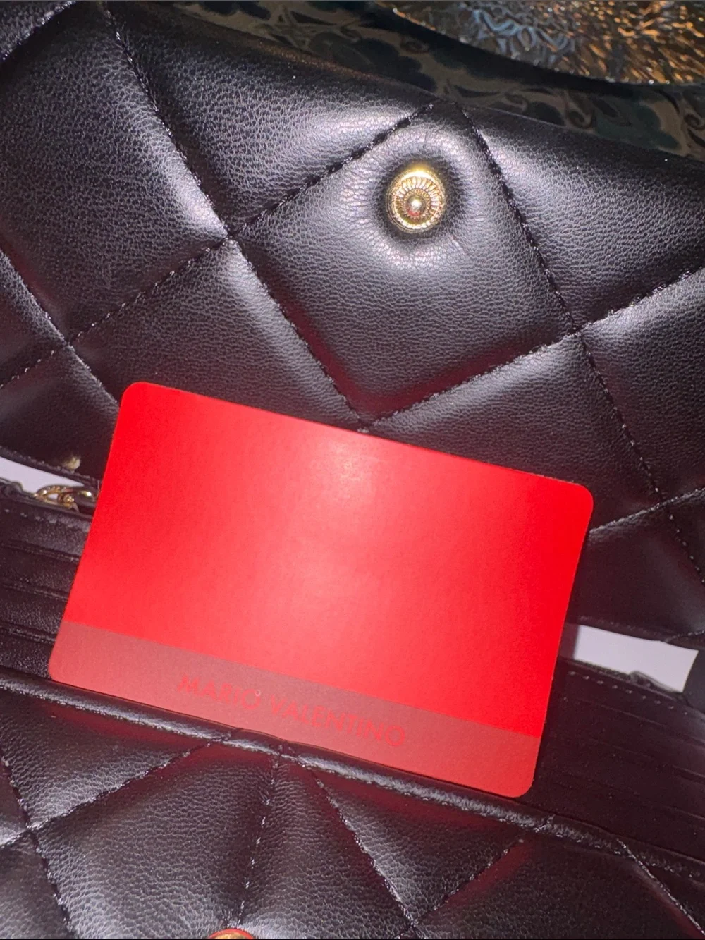 Valentino Black Quilted Leather Card Holder Wallet with Embossed Logo